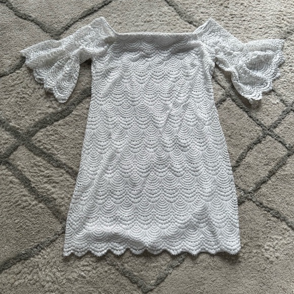 Lilly Pulitzer Lexa white lace Scalloped Stretch 
Lace Off Shoulder Dress XL - Picture 2 of 7